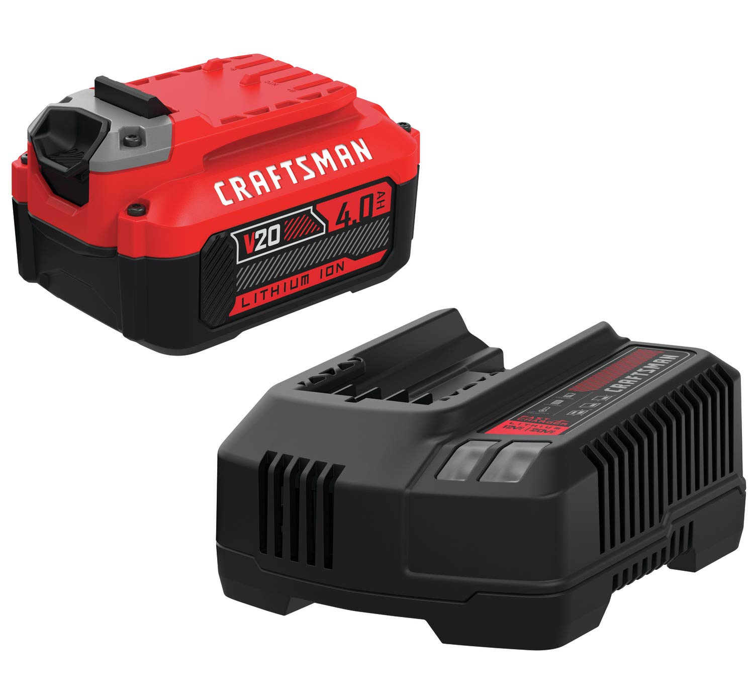 Craftsman V20 4.0Ah Lithium-Ion Battery & Charger (CMCB204-CK) - Compatible with Power Tools, Outdoor Equipment - Perfect for DIY Projects, Home Improvement, and Professional Use