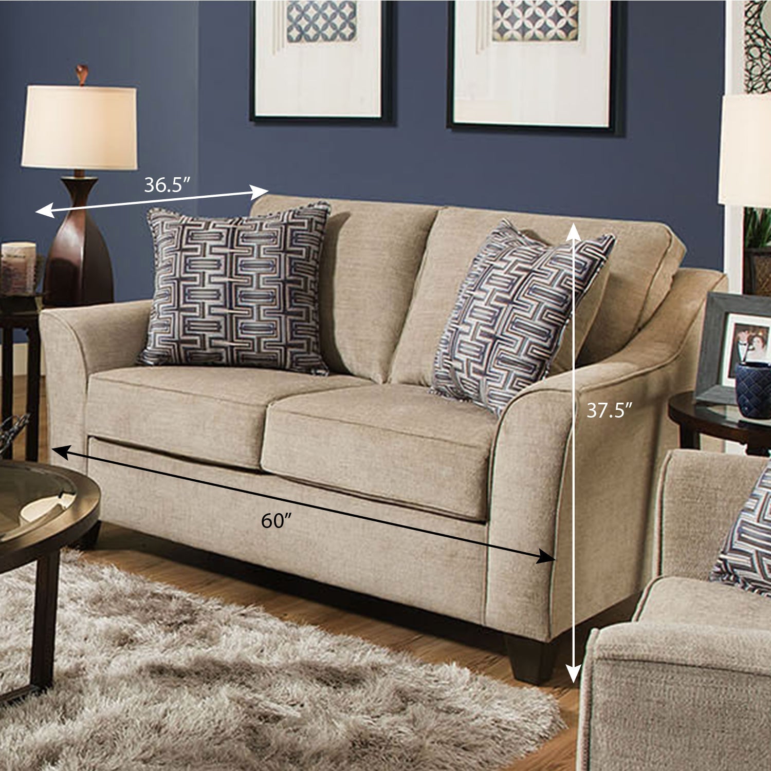 Alva Transitional Style Fabric Flared Arm Loveseat Sofa in Taupe - Comfortable Small Couch for Living Room, Apartment, or Dorm