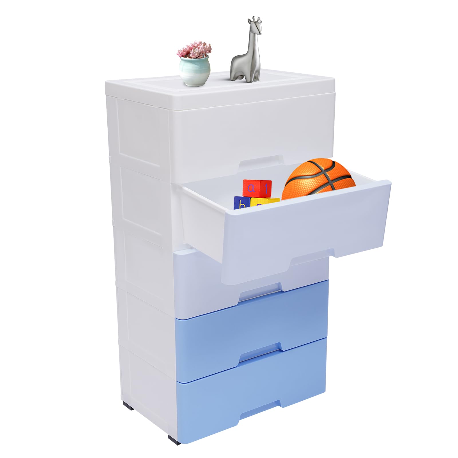 5-Drawer Plastic Storage Dresser Organizer for Clothes, Bedroom & Playroom - Gradient Blue (17.72 x 11.81 x 33.07 Inches) | Space-Saving Cabinet for Home, Office & Dorm Organization