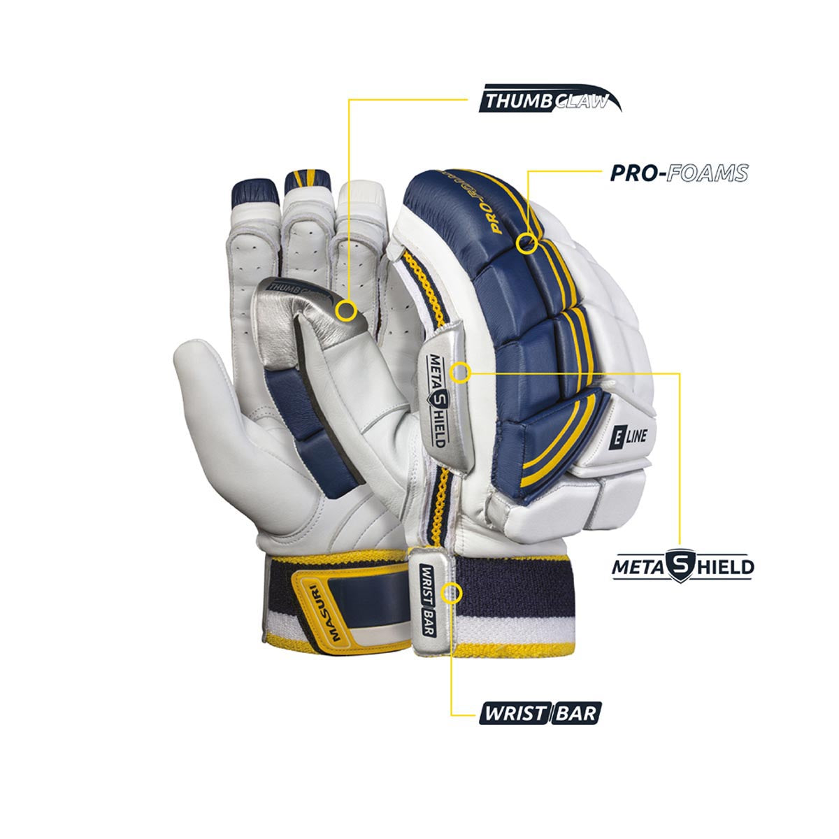 Masuri E Line Cricket Batting Gloves - Premium Leather Protection for Batsmen | Ideal for Practice & Match Play