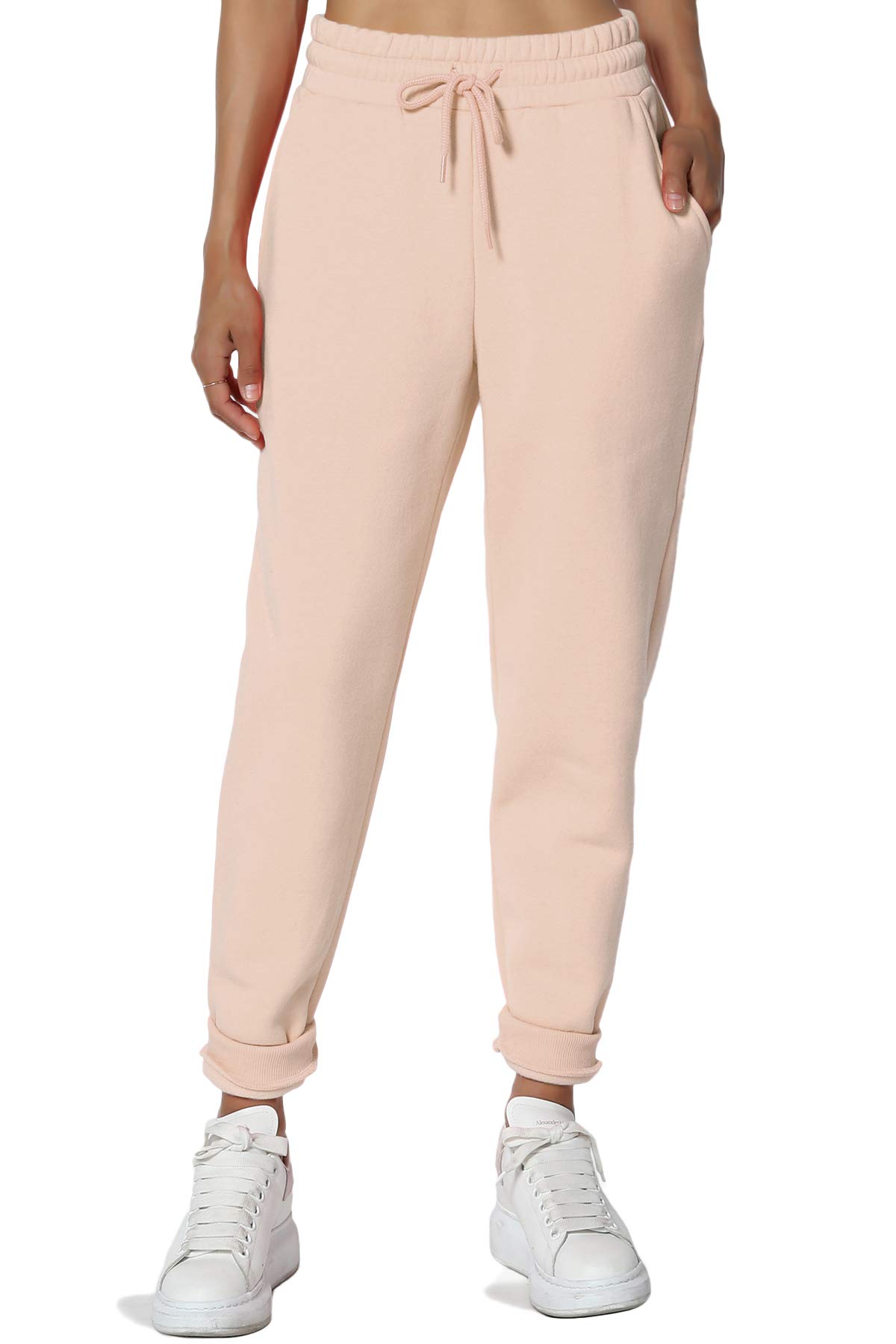 TheMogan Active Lounge Comfy Cotton Blend Drawstring Waist Jogger Sweat Pants for Women - Soft Casual Workout Pants with Pockets, Perfect for Yoga, Running, Travel and Home Relaxation