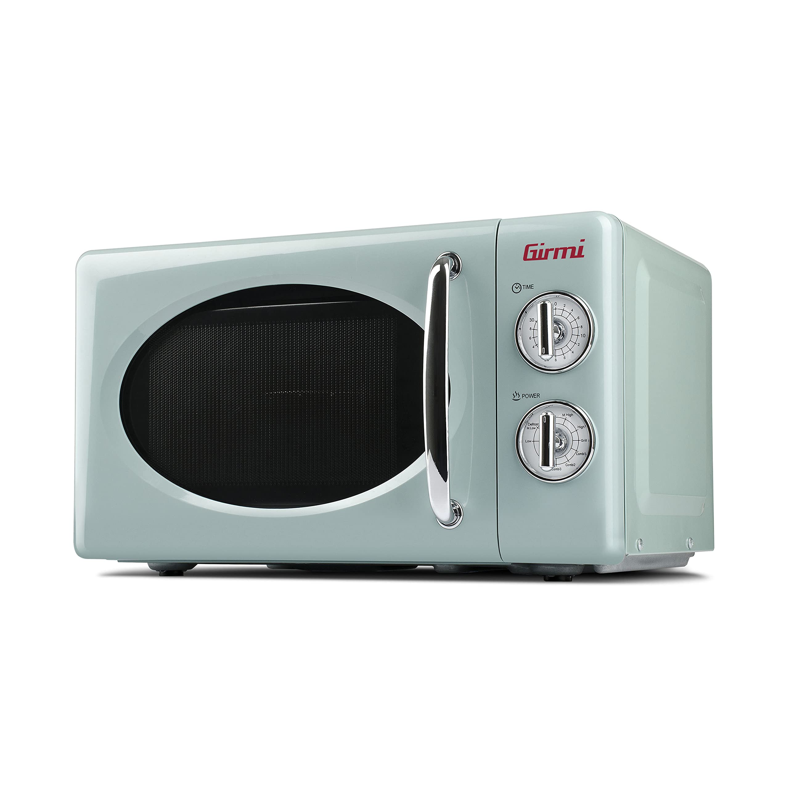 Girmi FM21 Combined Microwave Oven with Vintage Design - 20L Capacity, 700W/800W Power, Combination Cooking, Defrost Function, 30-Minute Timer, Aqua Green - Perfect for Small Kitchens, Dorms, and Vintage-Style Homes