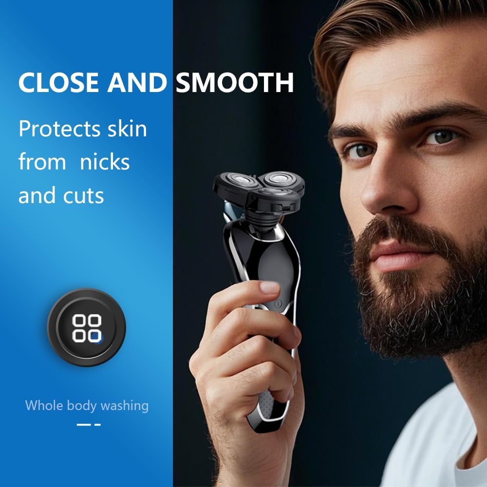 Premium Men's Electric Razor - Rechargeable Cordless Rotary Shaver with Sideburn & Nose Hair Trimmer, Waterproof Wet/Dry Shaving - Perfect for Travel, Home & Gym Use
