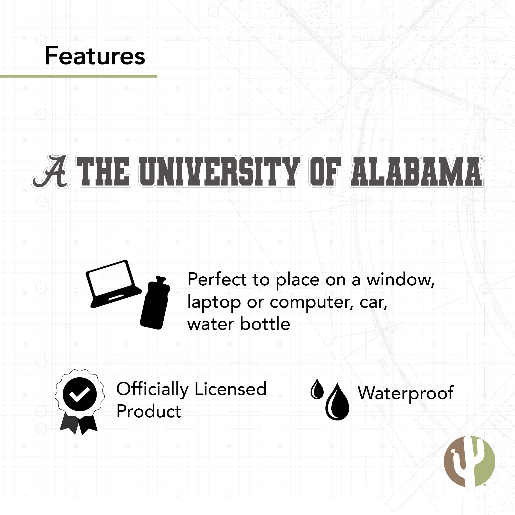 University of Alabama Roll Tide Bama Crimson Tide Desert Cactus Logo Vinyl Decal - 15 Inch Sticker for Laptop, Water Bottle, Car, Scrapbook - Perfect for Game Day, Tailgating & College Dorm Decor