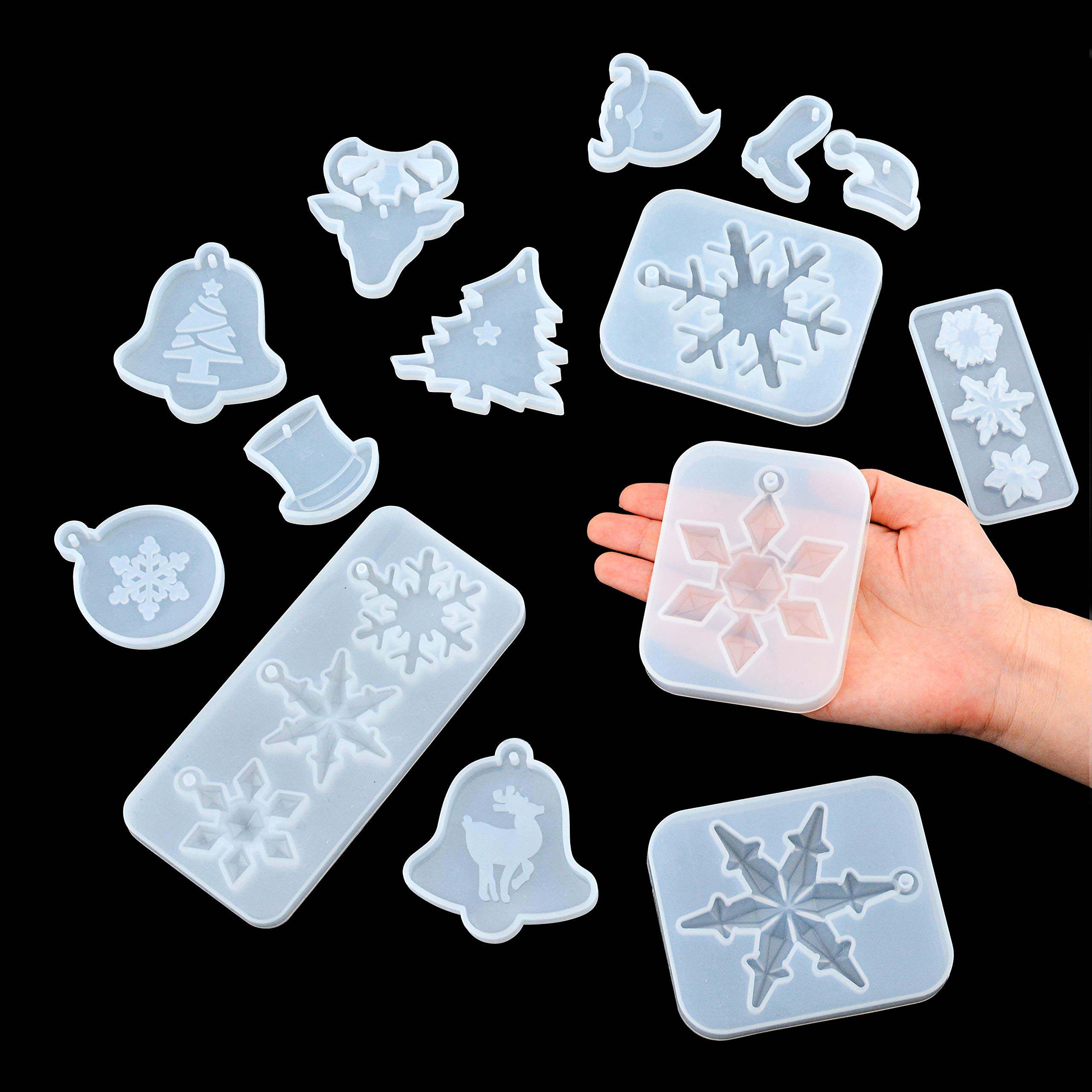14pcs Christmas Epoxy Resin Molds Set - Silicone DIY Craft Molds for Making Jewelry, Christmas Tree, Snowflake & Santa Hat Decorations - Perfect for Holiday DIY Projects, Gift Making & Home Decor