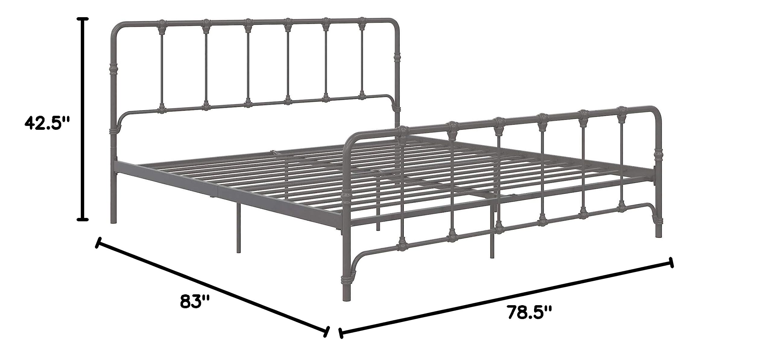 LikeHome Lida Farmhouse Metal Bed Frame with Under Bed Storage - King Size in Gunmetal Grey | Sturdy Platform Bed for Master Bedroom, Guest Room & Dormitory