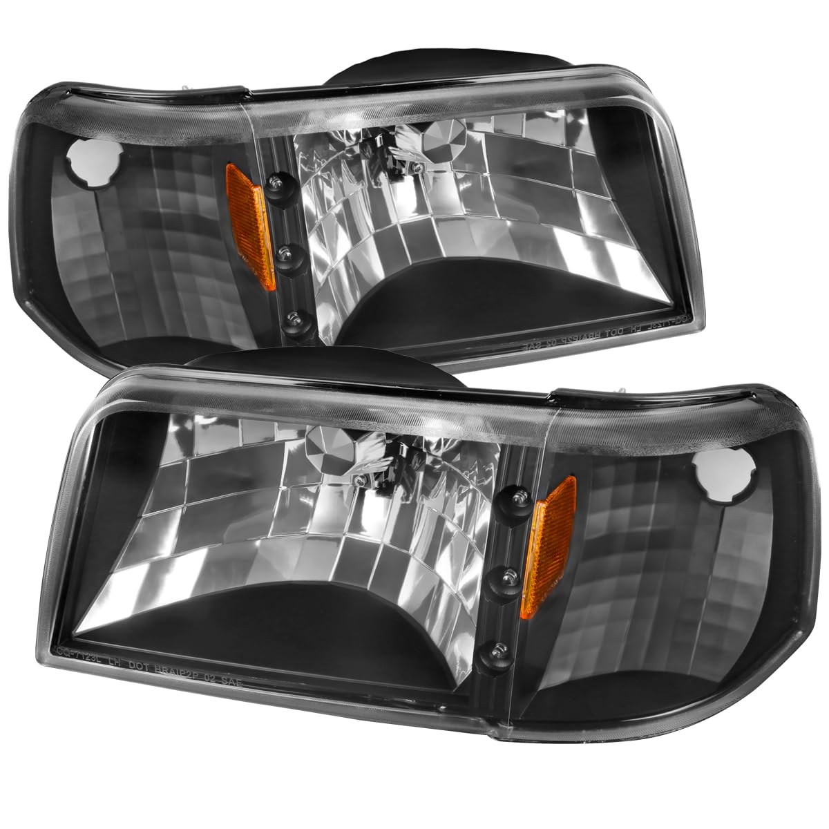 93-97 Ford Ranger Black Clear LED DRL Headlights with Corner Turn Signal Lamps - High Visibility Daytime Running Lights for Off-Road & Night Driving