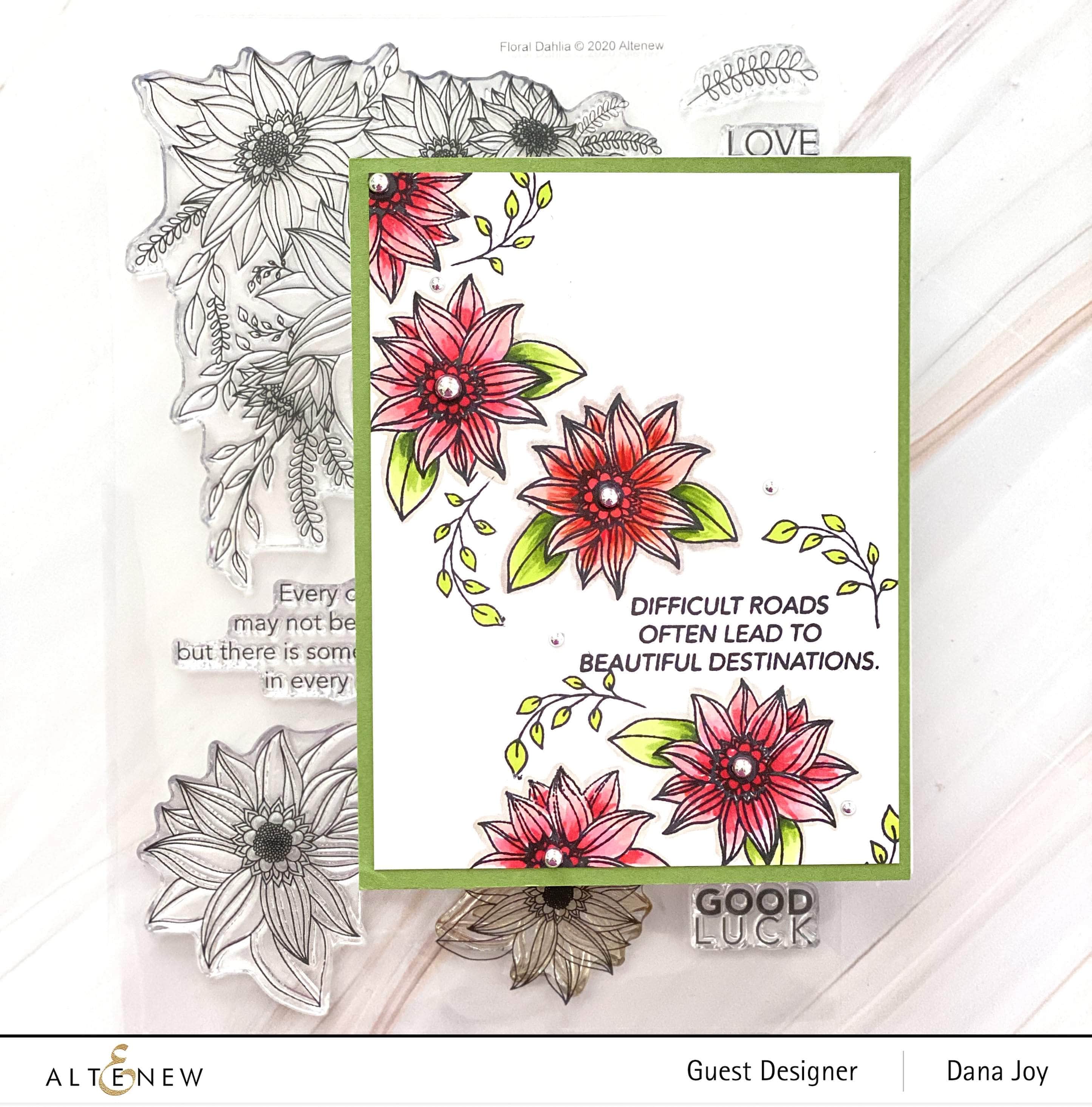 Floral Dahlia Stamp Set for Scrapbooking, Card Making & DIY Crafts - Vintage Flower Design Rubber Stamps