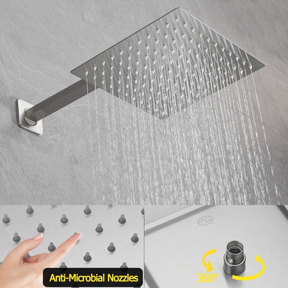 Brushed Nickel Shower System with Tub Spout - Wall Mounted Tub Shower Faucet Set for Bathroom - High Pressure 10