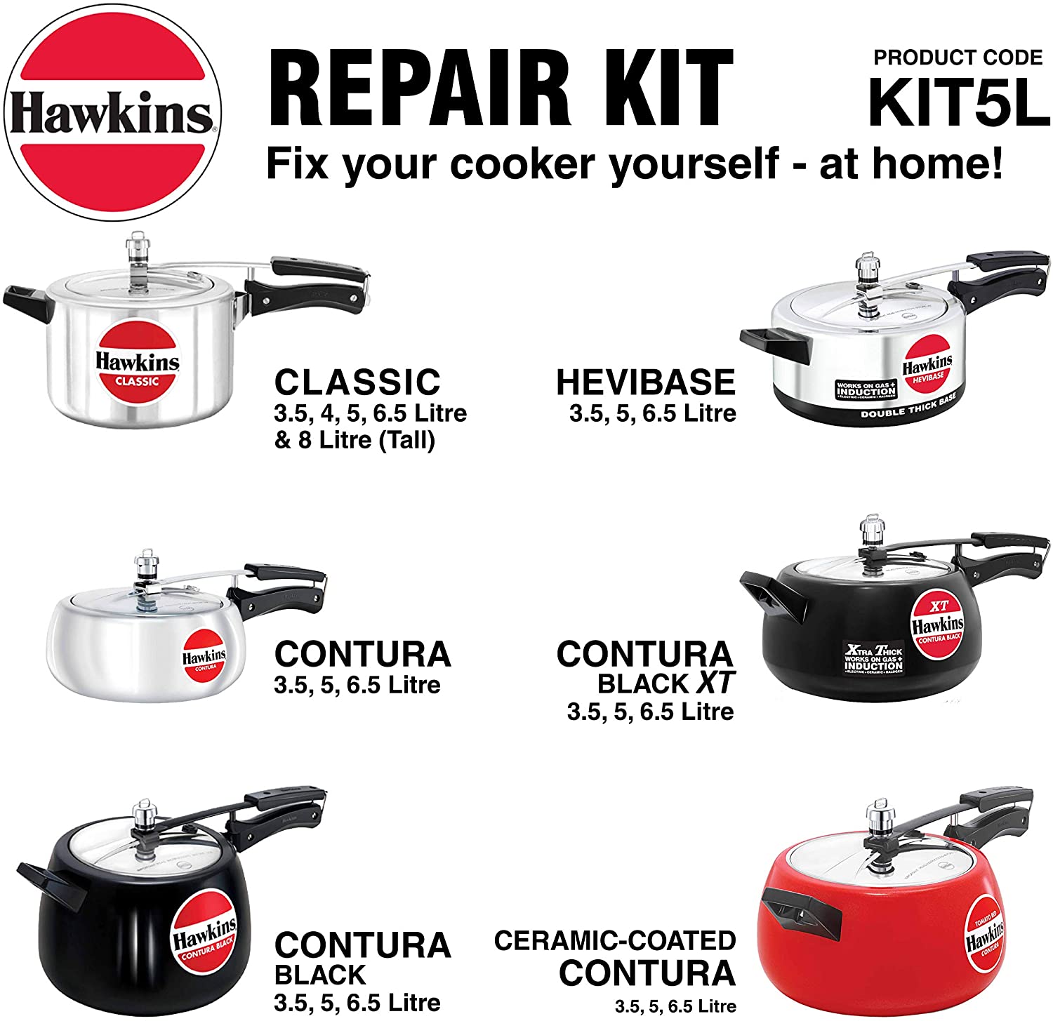 Hawkins Pressure Cooker Repair Kit KIT5L - Replacement Parts for Hawkins Cookers - Fix Leaks & Seal Issues - Perfect for Home Kitchen & Outdoor Cooking