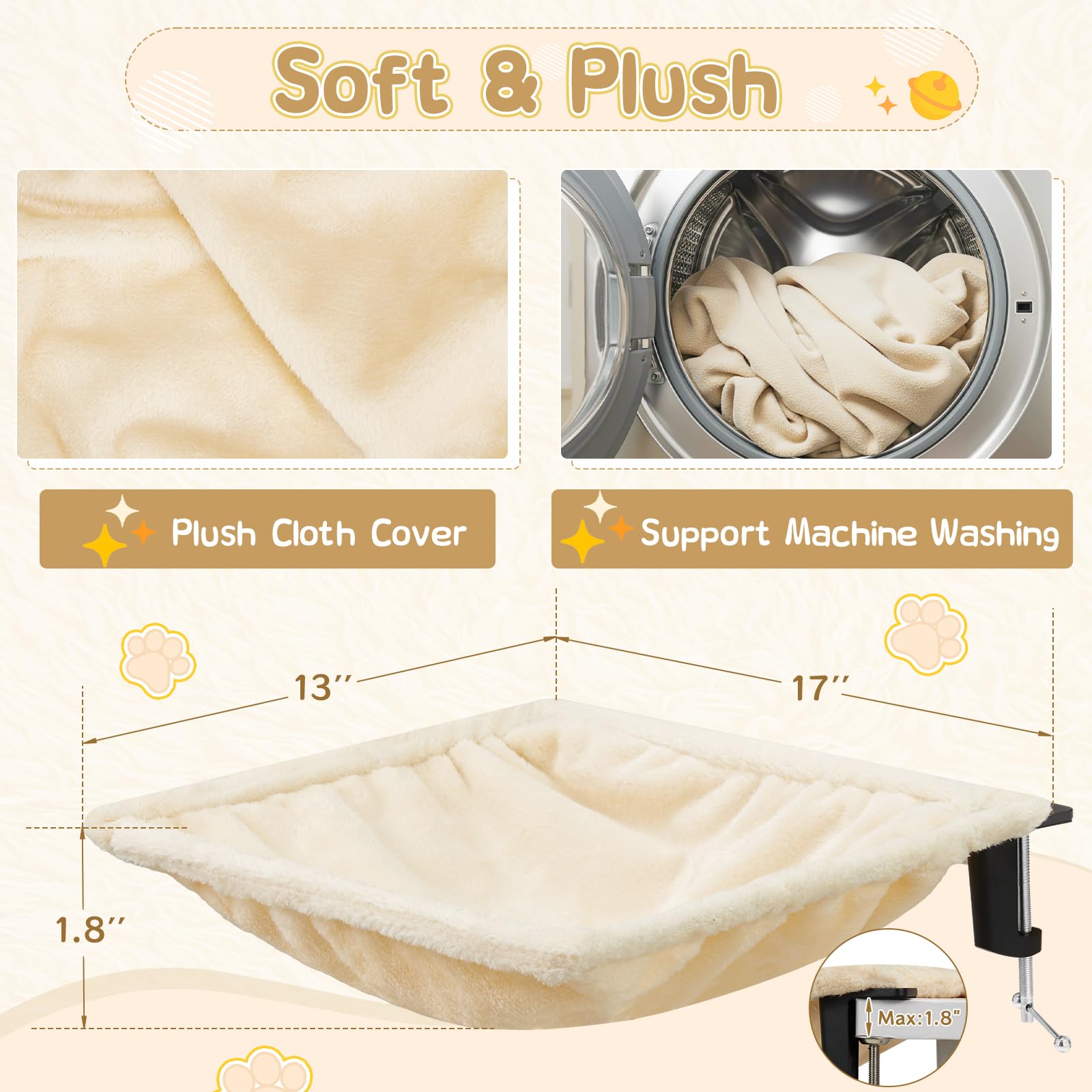 Erinnyees Cat Desk Bed - Washable Soft Plush Pet Hammock with 44lbs Capacity, Modern Square Cat Nest for Home & Office - Perfect for Work from Home & Study Spaces