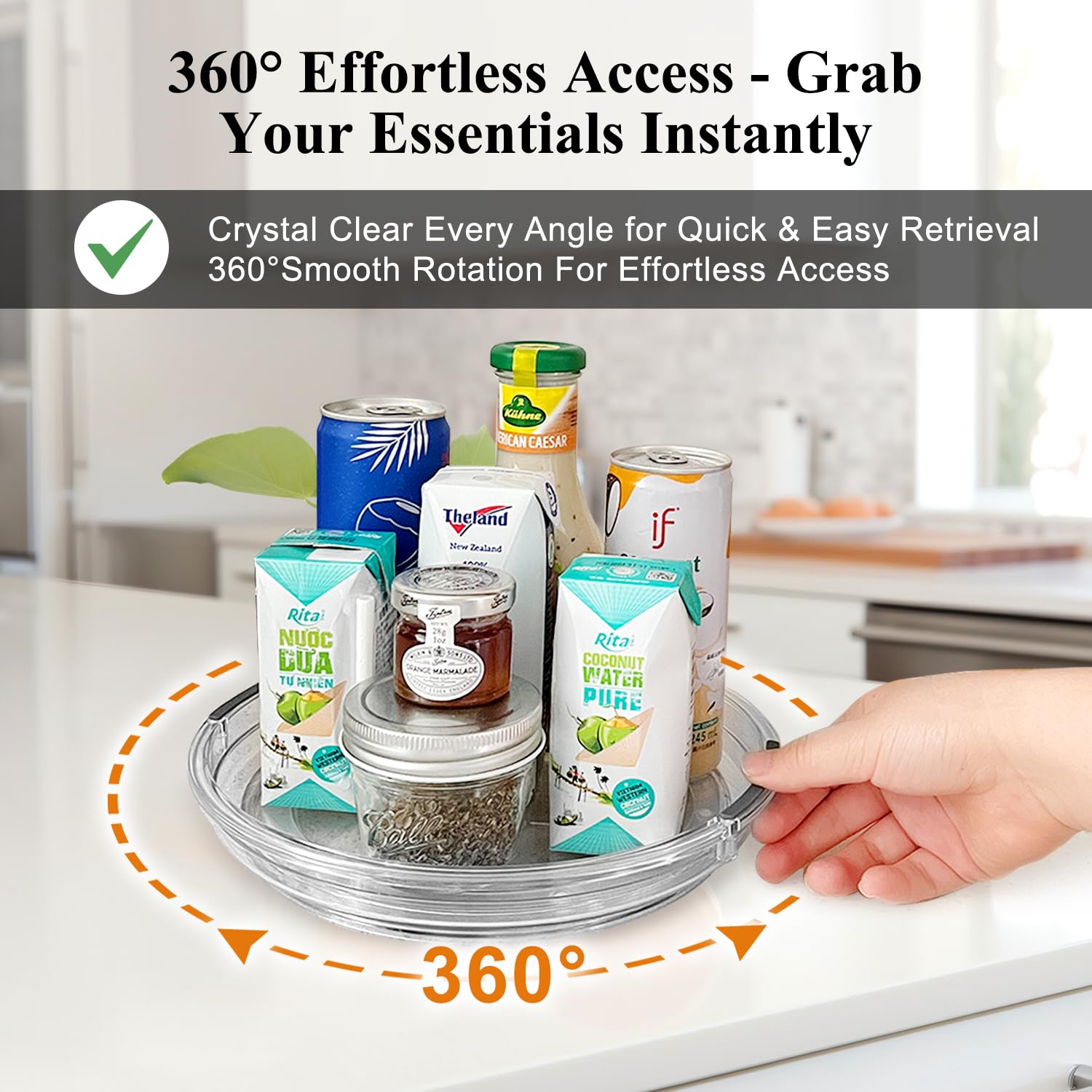 360° Rotating Clear Lazy Susan Turntable Organizer - 2 Pack 9.25 Inch Heavy-Duty Spinning Tray for Kitchen Pantry, Vanity Makeup, Spice Storage & Countertop Organization - Perfect for Cabinet, Table Top & Bathroom Counter Clutter Control