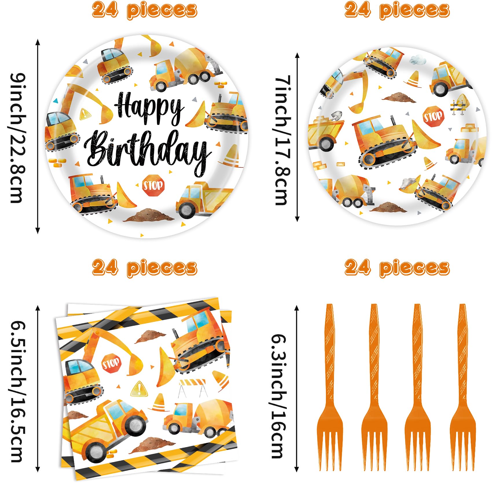 96 Pcs Construction Themed Paper Plates & Napkins - Heavy Duty Party Decorations for Construction Birthday, Baby Shower, or Themed Events - Perfect for DIY Crafts, School Projects, and Kids' Party Supplies