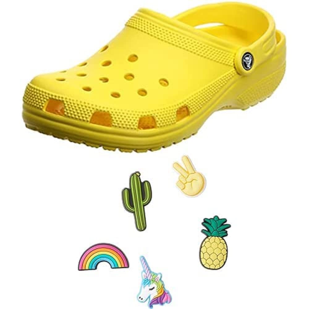 Crocs Classic Clog Shoes for Men & Women with 5-Pack Jibbitz Charms - Comfortable Slip-On Water Shoes for Beach, Pool, Garden & Casual Wear