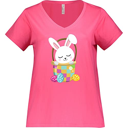 Inktastic Easter White Bunny Cute Bunny Easter Eggs Women's Plus Size V-Neck T-Shirt - Perfect for Easter Celebrations, Spring Outfits & Casual Wear