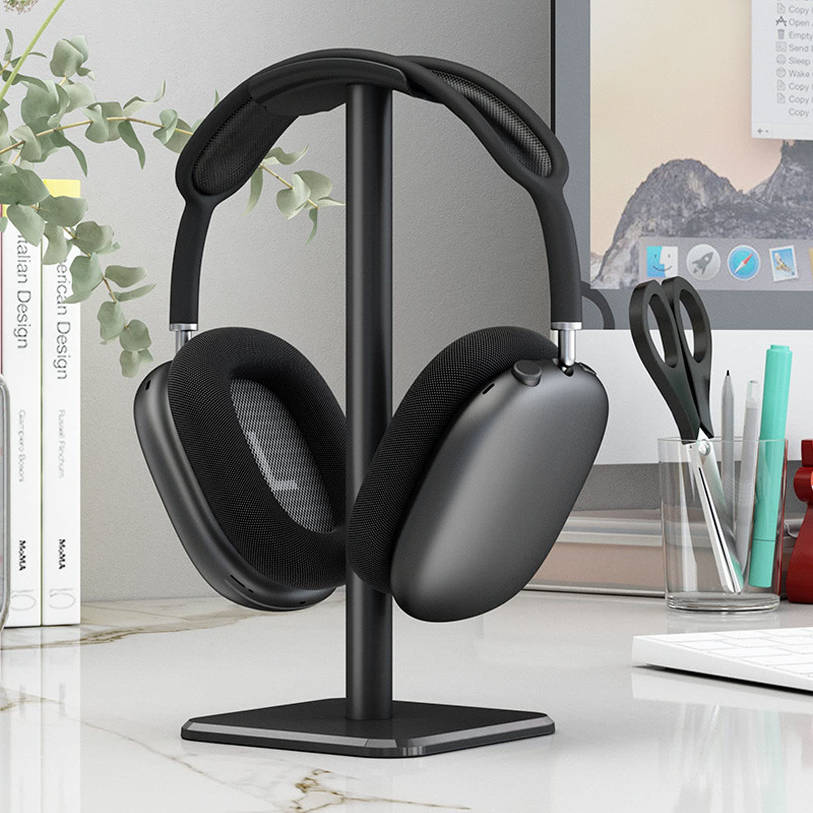 VBESTLIFE Aluminum Headphone Stand - Universal Headset Holder for Gaming, PC, Office & Home Use - Durable Earphone Display Stand with Adjustable Support Bar (Black) - Perfect for Desk Organization & Headphone Storage
