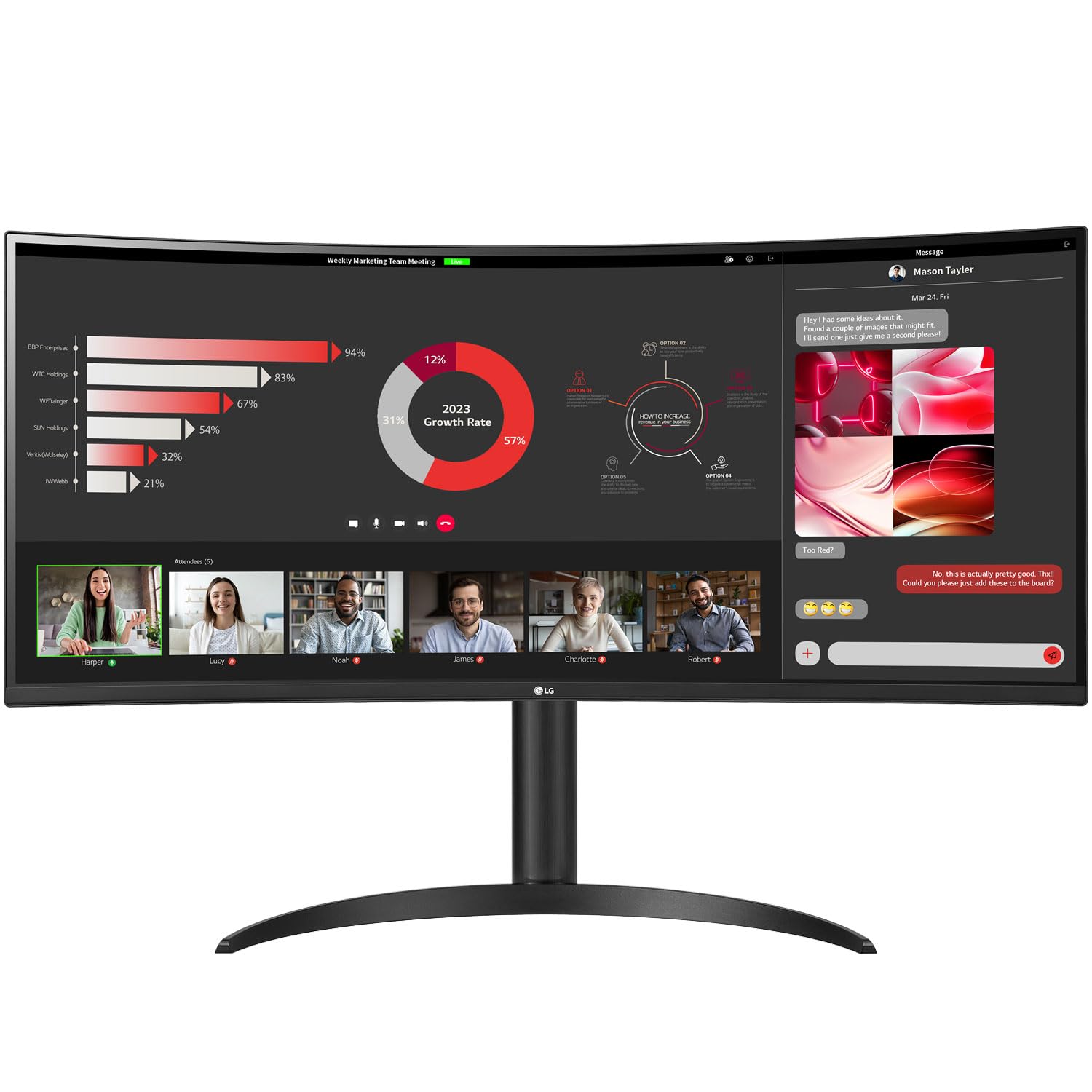 LG 34WR55QC-B 34-Inch Curved UltraWide WQHD Monitor with HDR10, 100Hz Refresh Rate, USB Type-C, 3440x1440 Resolution, AMD FreeSync, Borderless Design - Perfect for Gaming, Office Work, and Multitasking