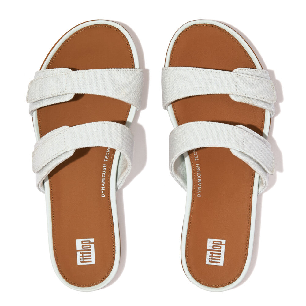 FitFlop Gracie Canvas Slide Sandals for Women - Comfortable Summer Beach Sandals in Seafoam Blue | Perfect for Poolside, Vacation & Casual Wear