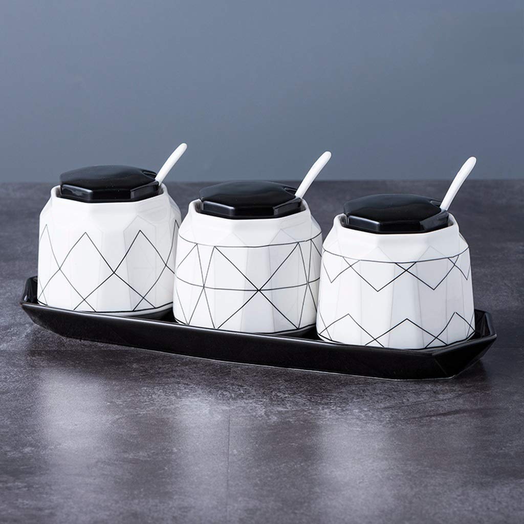 GAXQFEI 4-Piece Ceramic Spice Jars Set with Lids & Serving Spoons - Airtight Sugar, Salt, Coffee Storage Containers - Perfect for Kitchen Organization & Spice Display (White) - Ideal for Home Cooking, Baking, and Coffee Station Decor