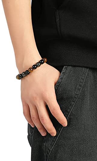 Triple Protection Bracelet for Men - Black Obsidian & Crystal Bead Couples Bracelet - Gemstone Bracelet for Luck & Prosperity - Perfect for Gifts, Dating & Spiritual Protection