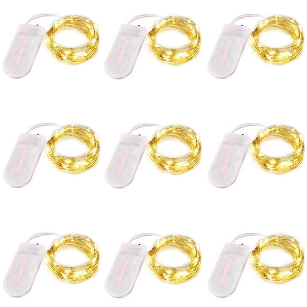 9 Pack Fairy Lights Battery Operated 6.6ft 20 LED Mini String Lights - Silver Wire Starry Lights for DIY Wedding Party Festival Halloween Christmas Decorations - Warm White - Perfect for Bedroom, Garden, and Indoor/Outdoor Decor