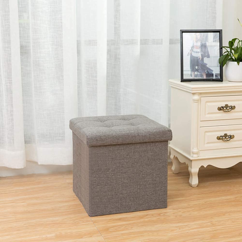 Foldable Cube Storage Ottoman - Multifunctional Footrest, Seat, Toy Box & Coffee Table for Bedroom, Dorm, Sofa & Office - Light Grey (15x15x15 Inches) - Perfect for Small Spaces, Kids Room Organization & Living Room Decor