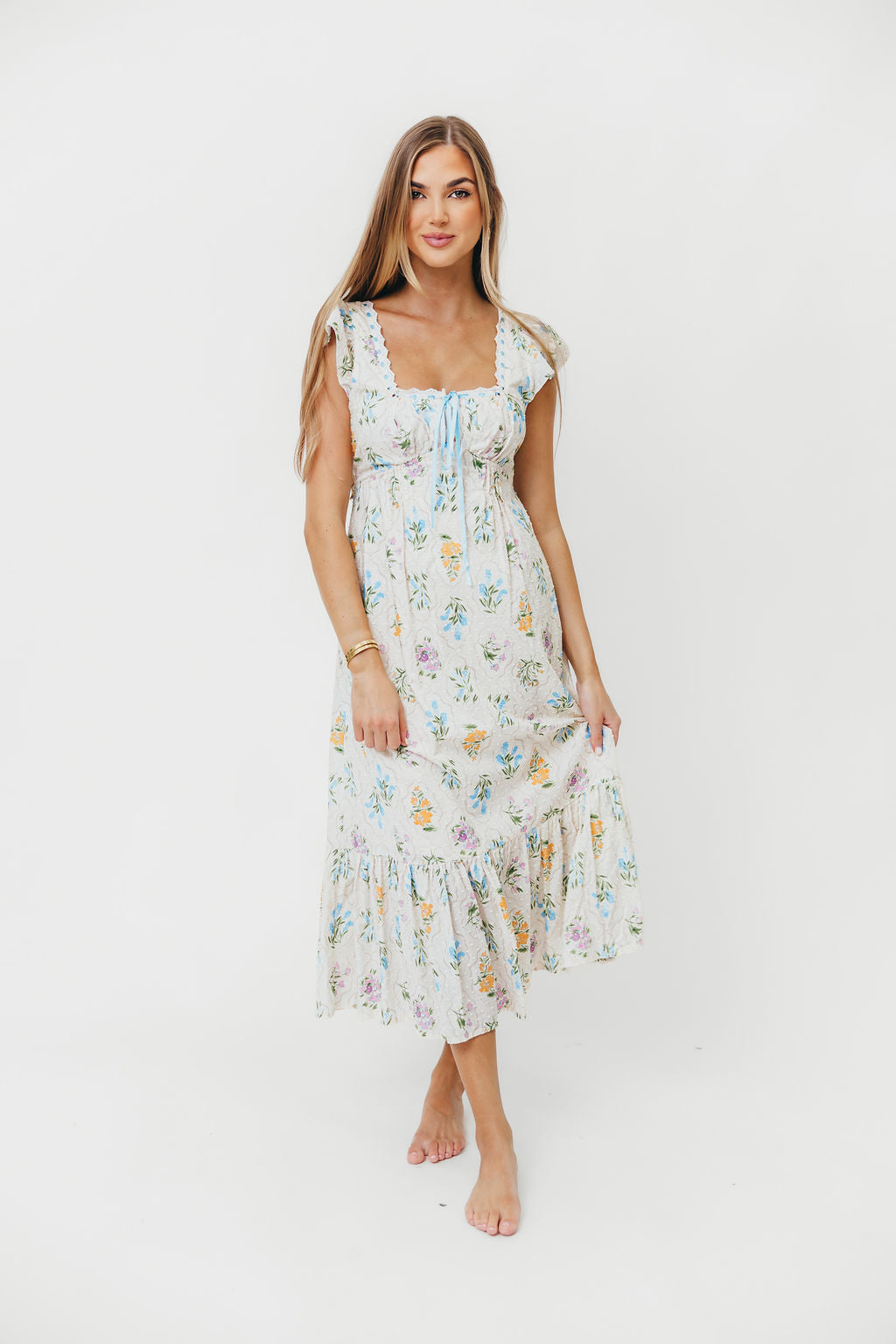 Chala Maxi Dress in Cream Floral - Elegant Long Flowy Summer Dress for Women, Perfect for Beach Vacations, Weddings & Boho Parties