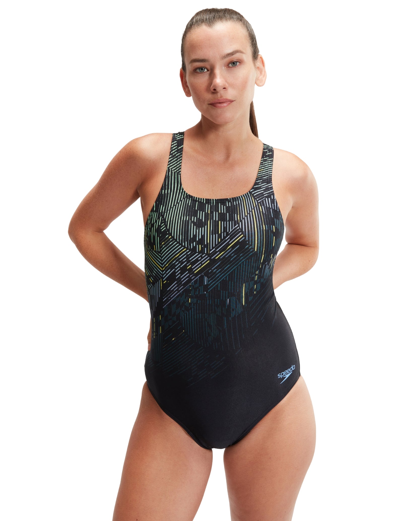Premium Digital Printed Medalist Swimsuit for Women - High Performance Black & Green Competition Swimwear - Perfect for Swimming, Beach Vacations & Water Sports