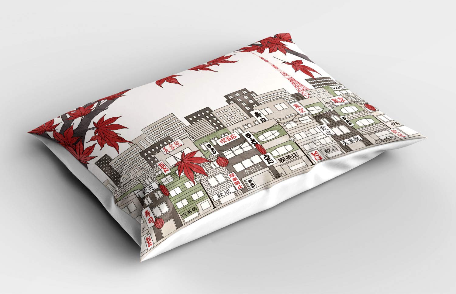 Ambesonne Tokyo Autumn Pillow Sham - Japanese Maple Tree Travel Design, Decorative King Size Printed Pillowcase (36