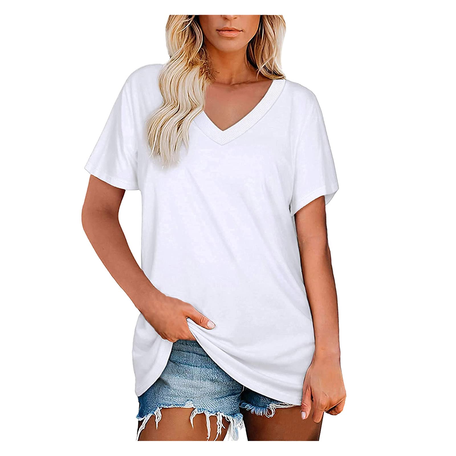 Women's Casual Summer V-Neck T-Shirt - Loose Fit Trendy Tunic Blouse with Short Sleeves | Perfect for Everyday Wear, Beach Outfits & Summer Fashion
