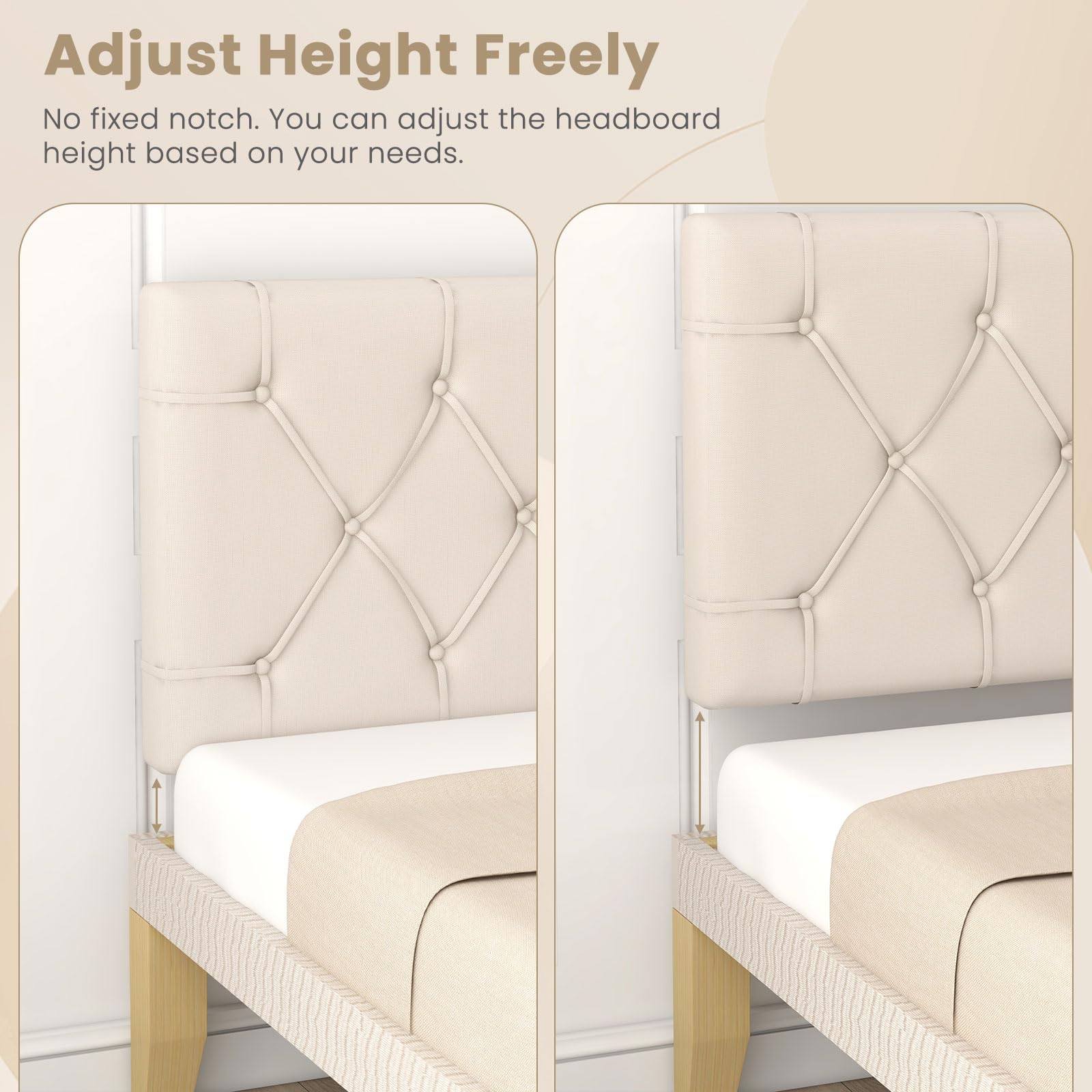 Giantex Upholstered Twin/Twin XL Headboard - Wall Mounted Button Tufted Bed Headboard for Dorm Bedroom, Beige | Modern Bedroom Decor, Space Saving Solution for Small Rooms & College Dorms