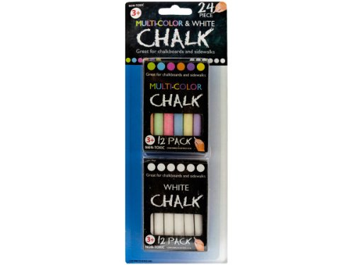 24-Piece Multi-Color & White Chalk Set for Kids - Non-Toxic Dustless Chalk for Classroom, Sidewalk Art, and Outdoor Play