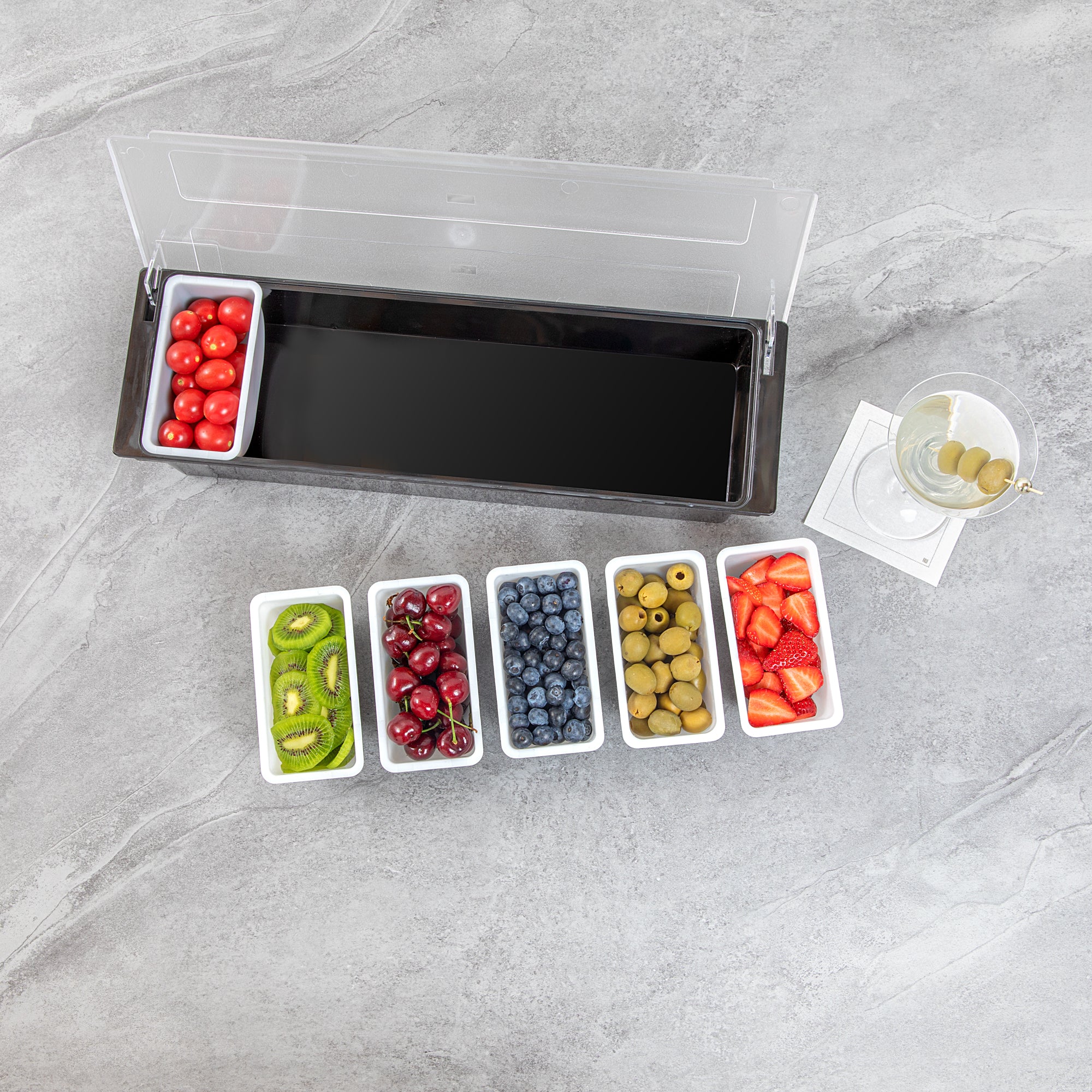 Bar Lux 1 Pint White Plastic Insert - 6 Compartment Condiment Caddy (6-Pack) - Perfect for Restaurants, Catering & Food Service Organization