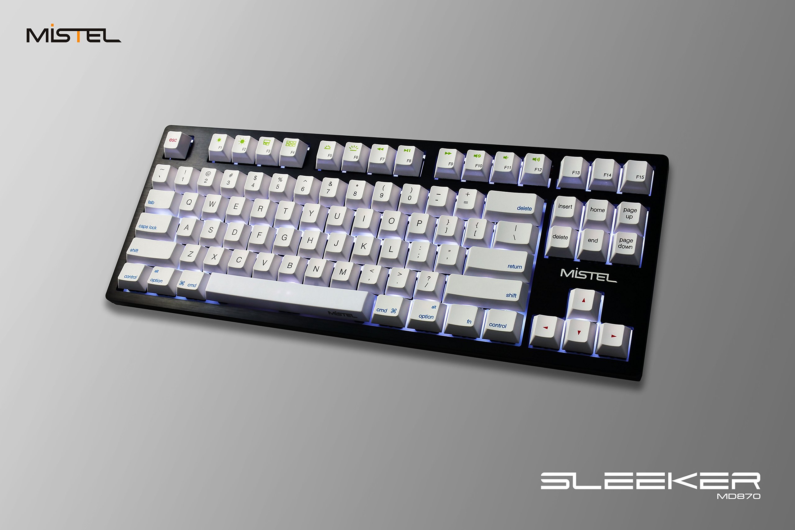 Mistel Sleeker MD870 Tenkeyless Mechanical Keyboard - Cherry MX Red Switches, CNC Aluminum Case, White LED Backlit, PBT Dye-Sub Keycaps for Mac & Windows (ANSI/US Layout) - Perfect for Gaming, Programming & Office Work