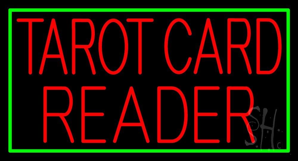 Red Tarot Card Reader Green Border LED Neon Sign - 13x24 Inches with Dimmer, Black Acrylic Backing | Bright Premium Indoor Neon Light for Storefront, Bar, Cafe & Home Decor