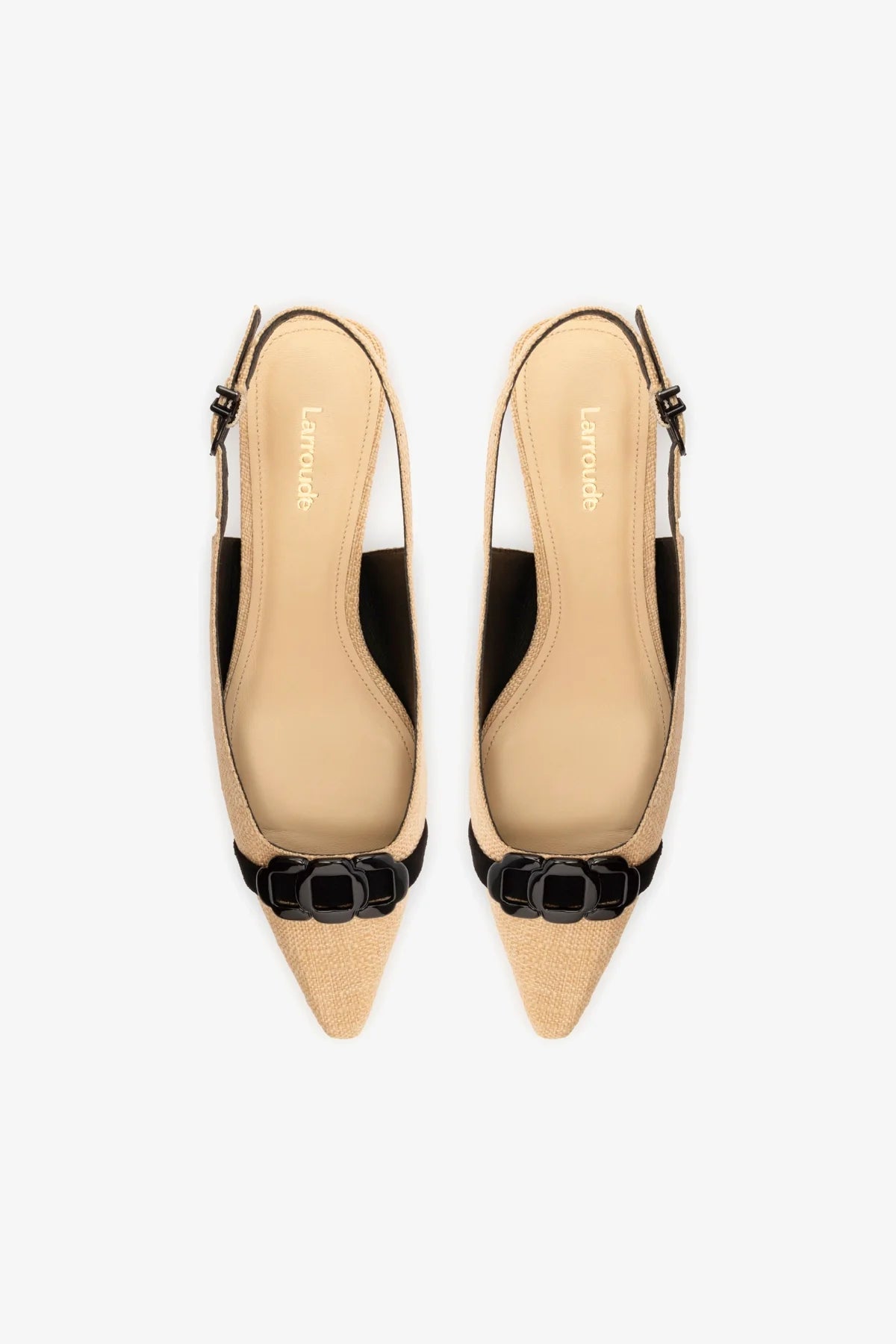 Franca Pump Women's Shoes in Beige Raffia with Black Leather Trim - Comfortable Heels for Work, Wedding & Special Occasions