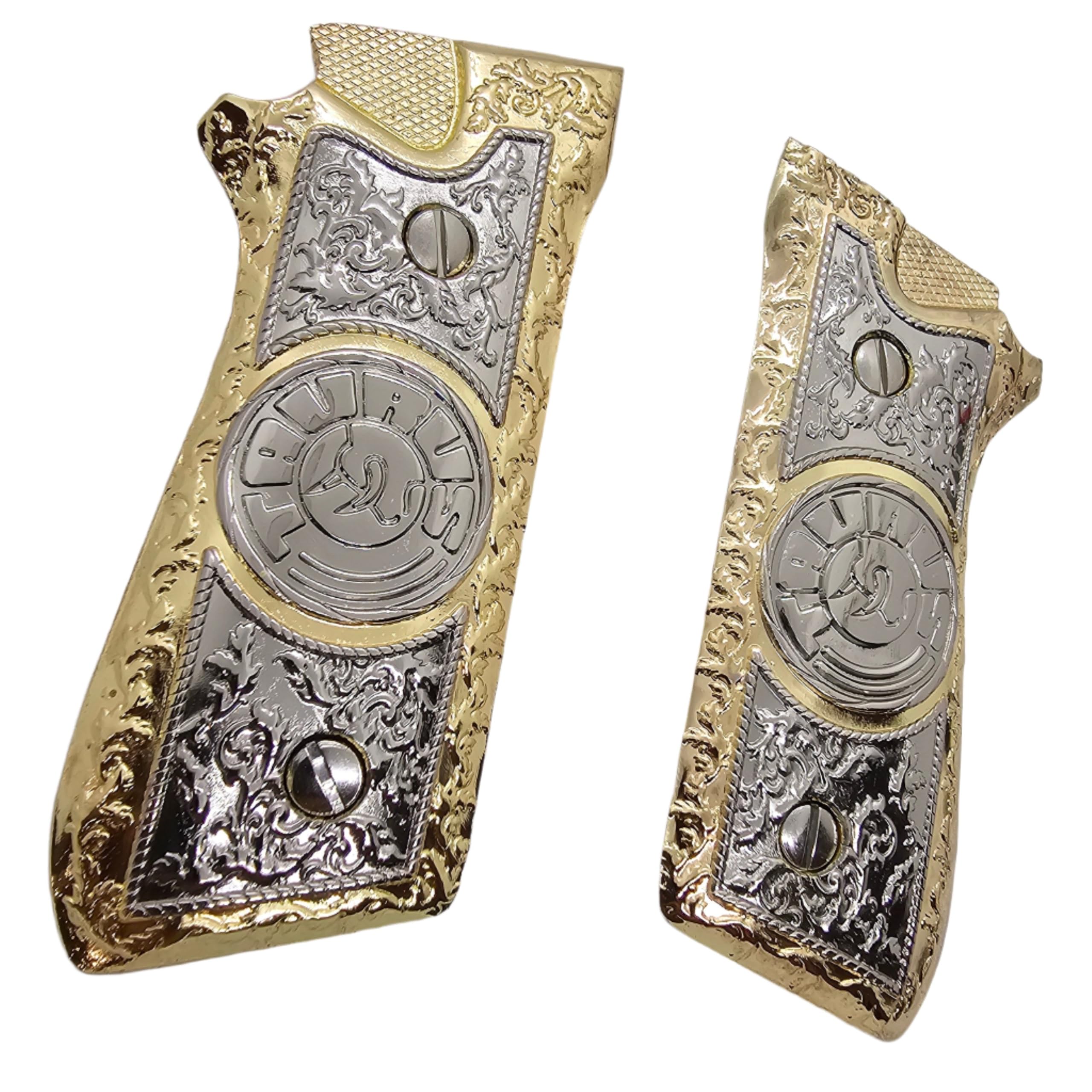 Custom Taurus Grips for PT-99, PT-92, PT-100 & PT-101 Pistols - Premium Metal Grips with Nickel Gold PT Screws - Perfect for Shooting Range, Concealed Carry & Gun Collectors
