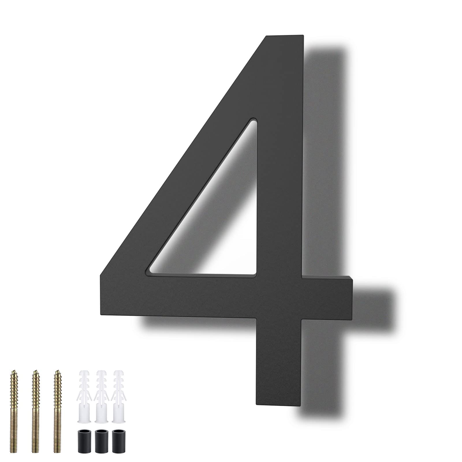 DEWEL 8 Inch Modern Floating House Numbers - Black Outdoor Address Plaque for Enhanced 911 Visibility with Mounting Kit (Number 4) | Perfect for Mailbox, Front Door & Curb Appeal