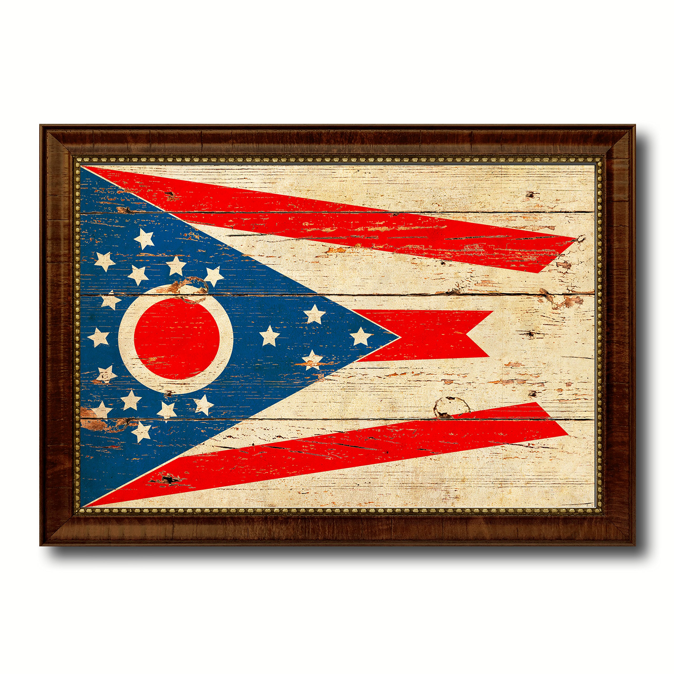 Vintage Ohio State Flag Canvas Print with Brown Picture Frame - 27