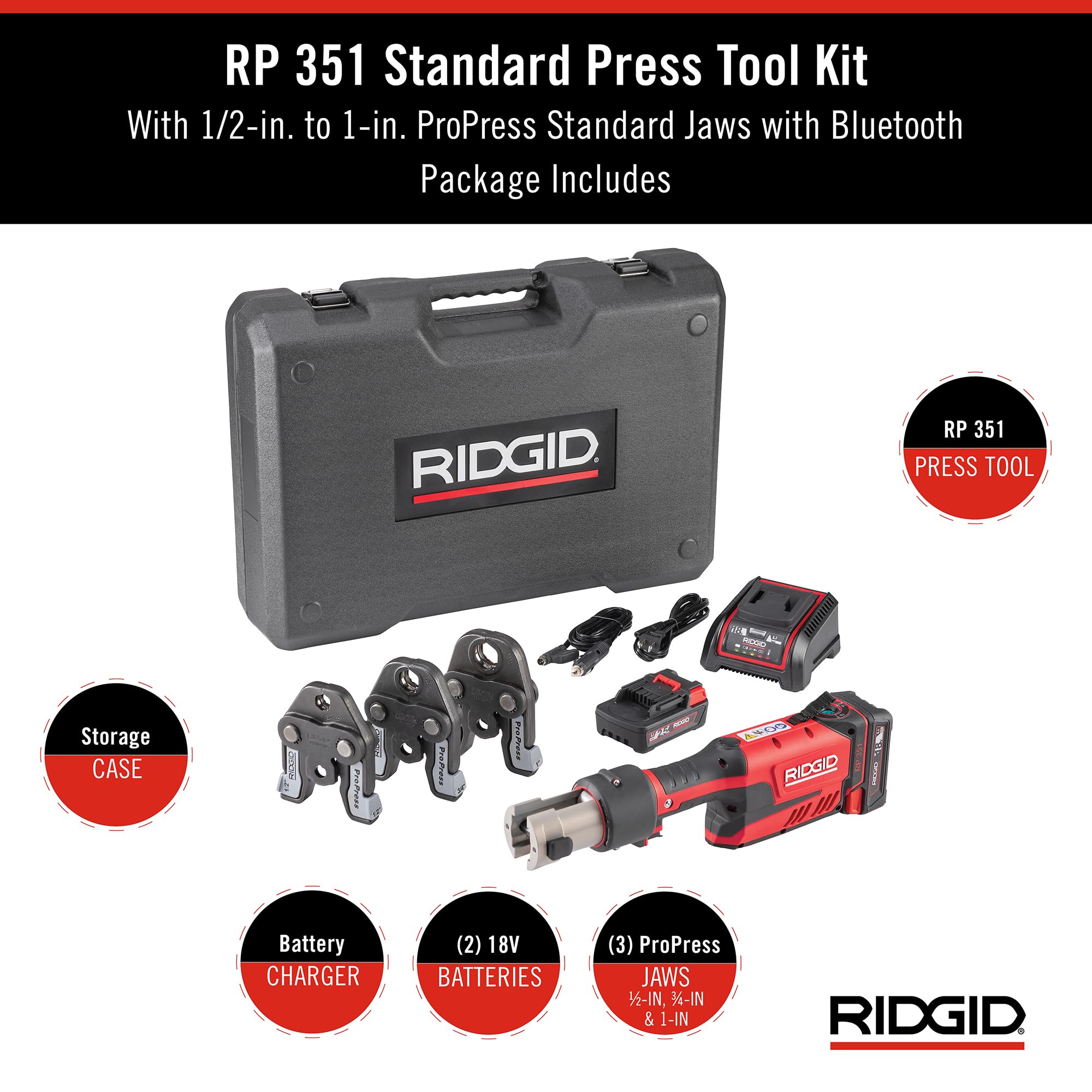 RIDGID 67183 RP 351 ProPress Standard Press Tool Kit with Battery & Charger, 1/2
