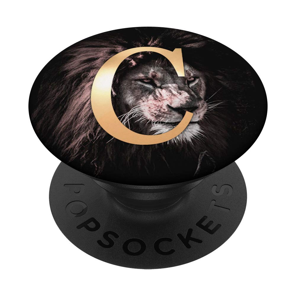 Light Golden Letter C Grip - Swappable PopGrip with Lion Design for Phones & Tablets - Perfect for Daily Use, Travel, and Personalized Style