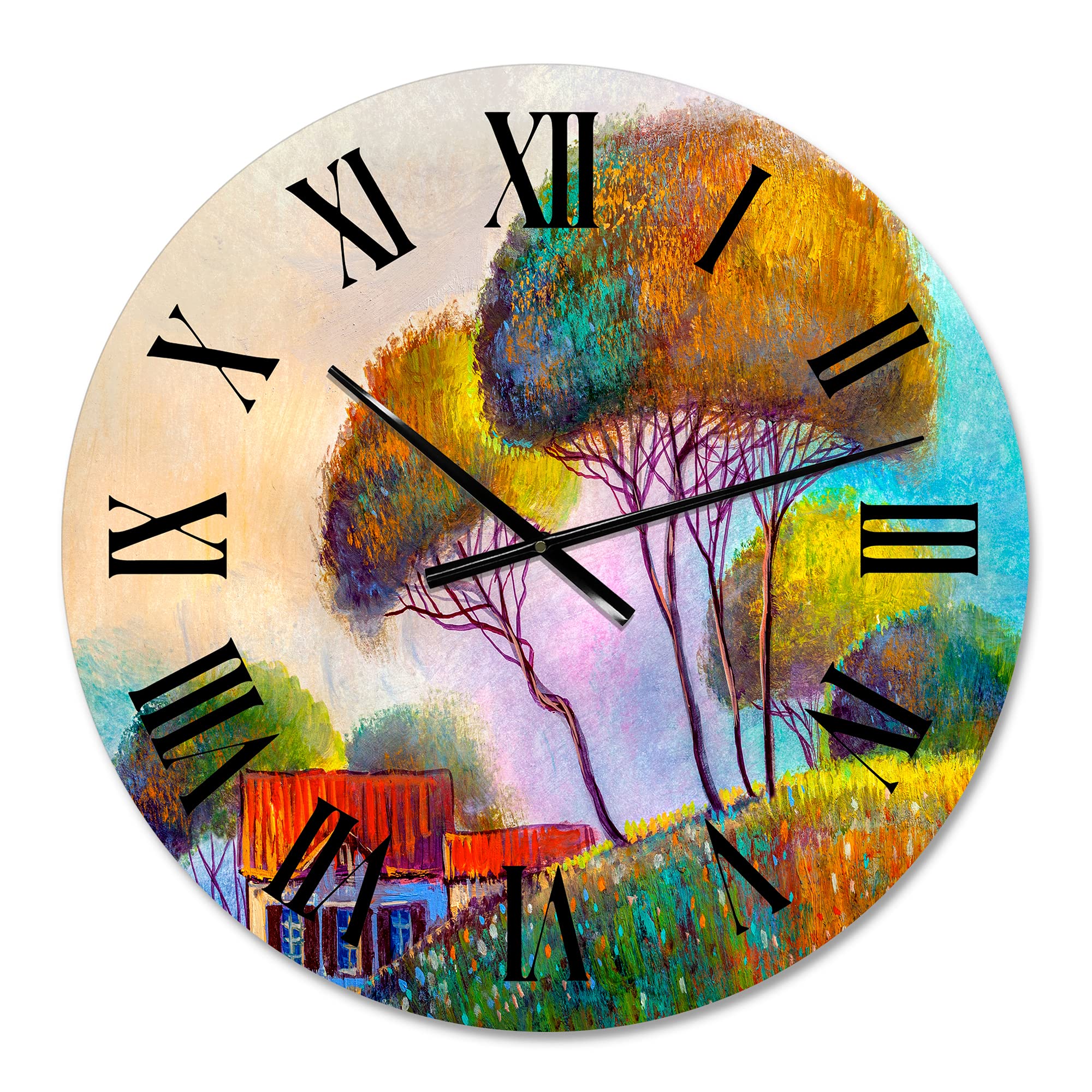 Beautiful Country House on a Hot Summer Day - Modern Large Wall Clock for Home & Office Decor | Perfect for Living Room, Bedroom, Kitchen, or Office Space
