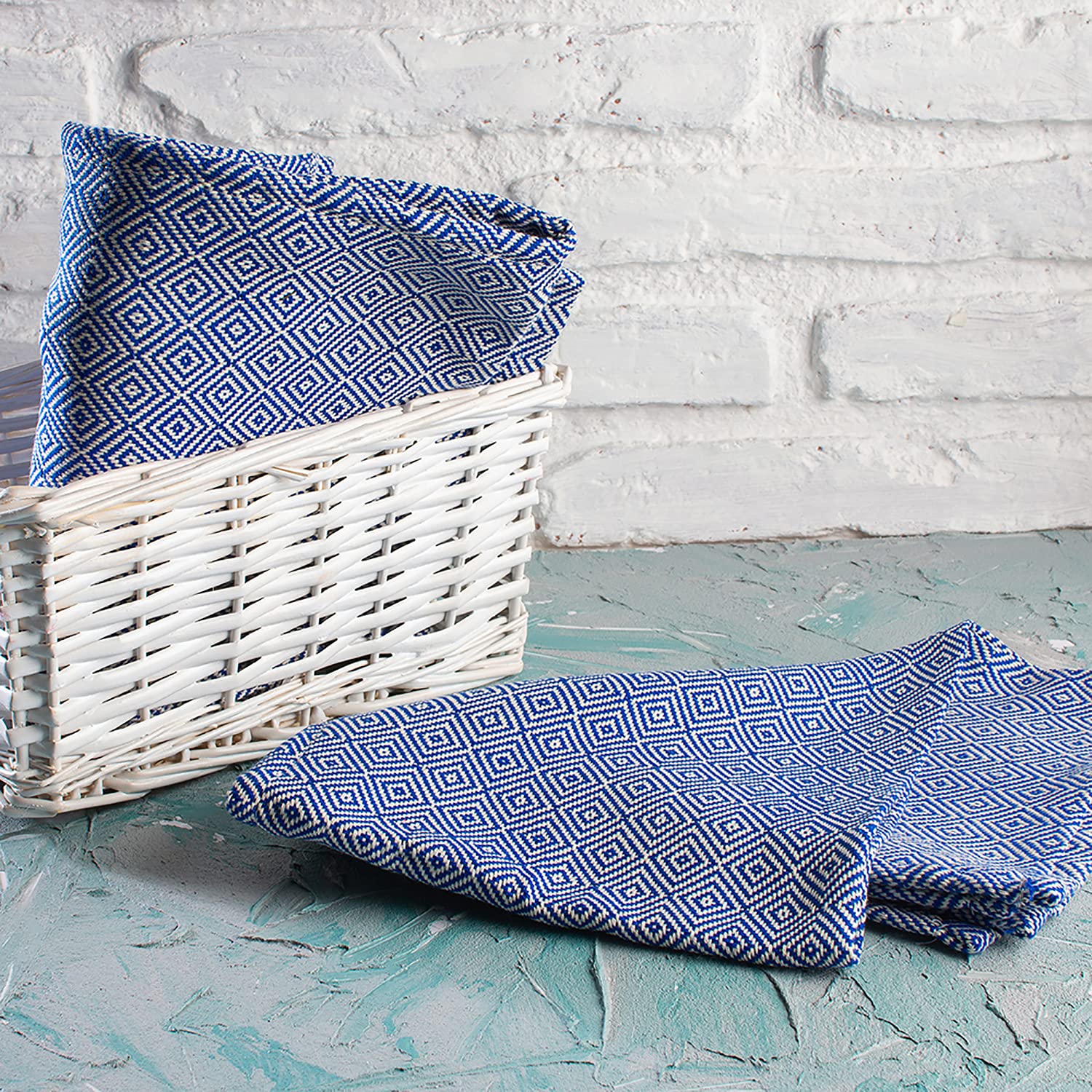 Premium Turkish Cotton Hand Towels - 5-Pack Navy Blue Absorbent Kitchen Dish Towels | Quick-Drying Dishcloths & Tea Towels for Home, Bar & Restaurant Use | Diamond Weave Pattern for Superior Scrubbing | Perfect for Washing Dishes, Glassware & Counter Cleaning