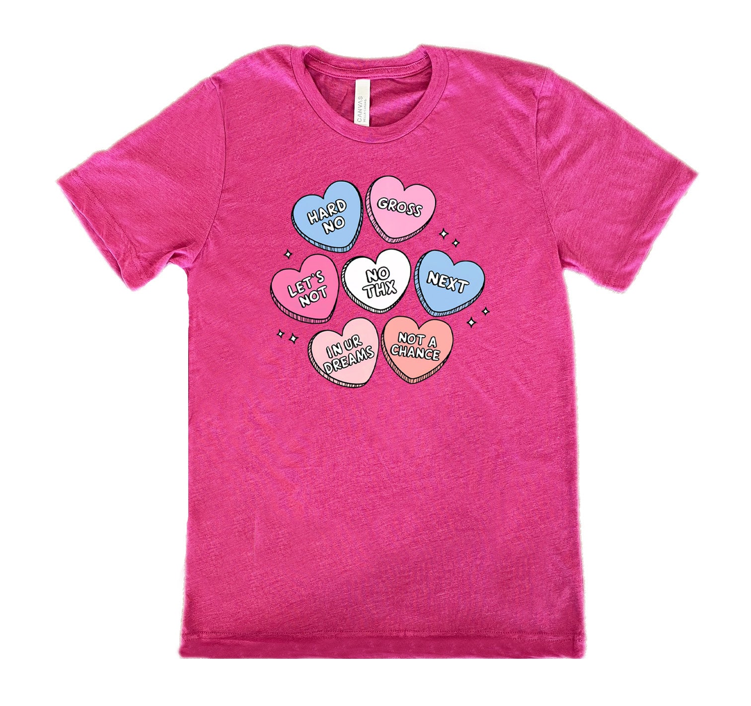 Funny Sarcastic Heart Candies Graphic T-Shirt - Unisex Casual Tee for Valentine's Day, Parties & Everyday Wear