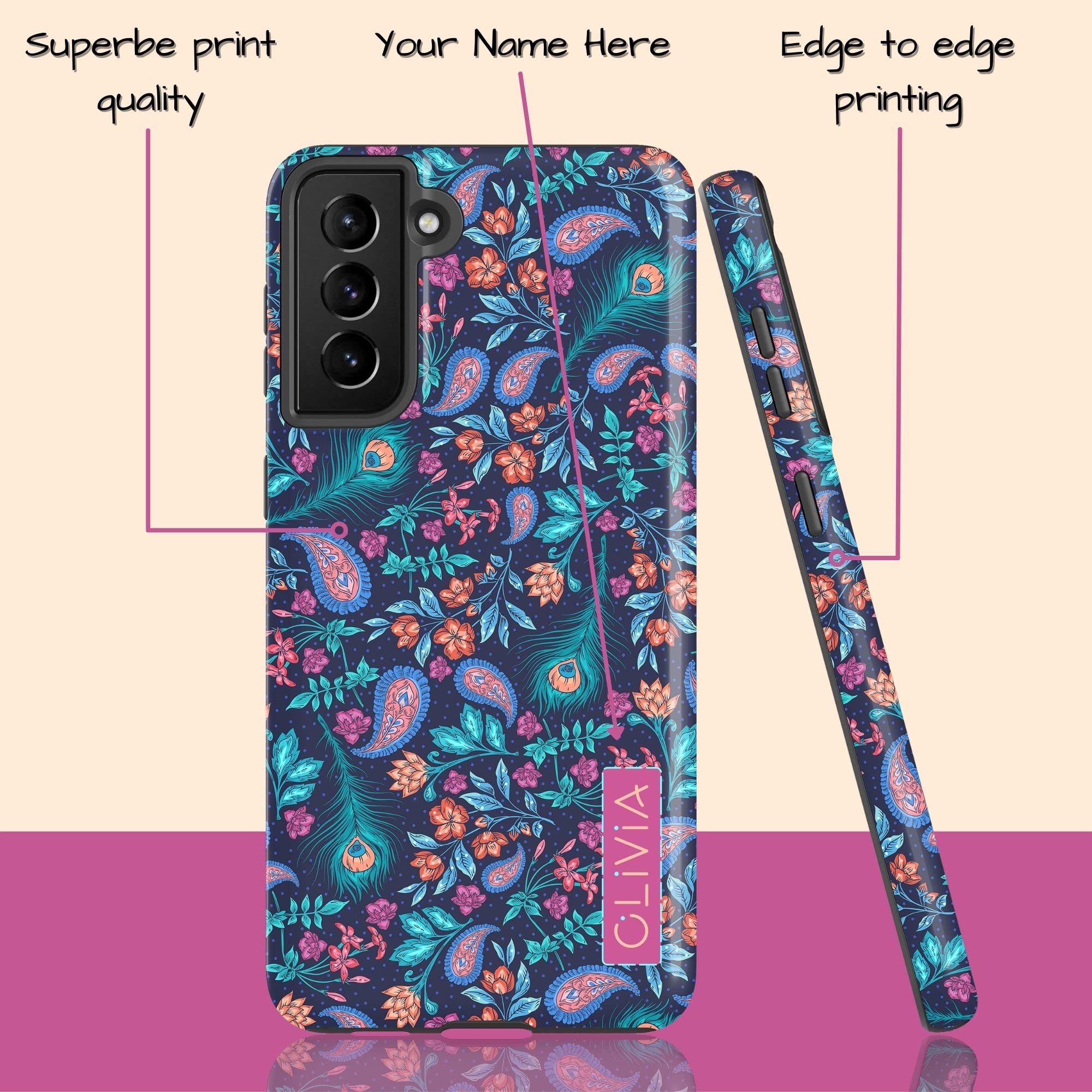 Custom Paisley Floral Peacock Feather Phone Case for Samsung Galaxy S25 Plus/S24 Ultra/S23/S22/S21/S20/S10/S9/S8/Note 20/10 - Stylish Purple Protective Cover for Everyday Use & Special Occasions