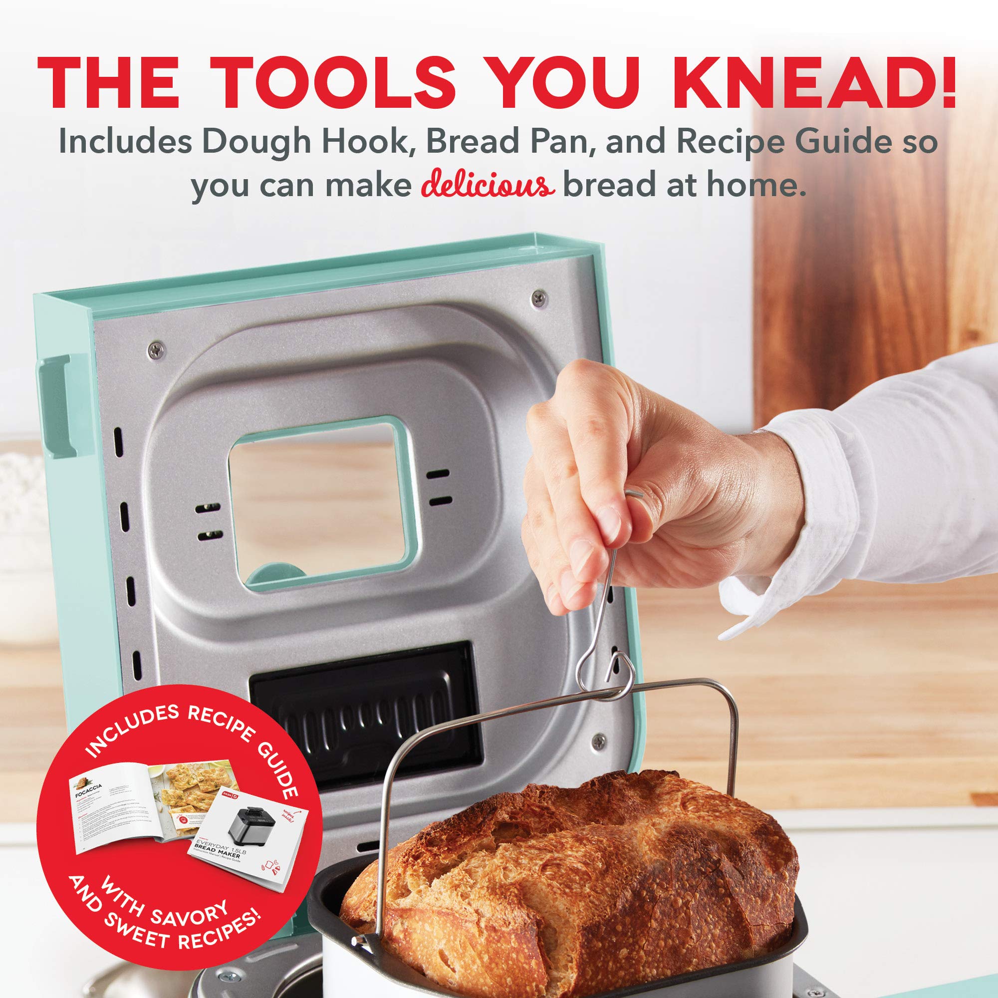 Dash Everyday Stainless Steel Bread Maker - 1.5lb Loaf Capacity, 12 Programmable Settings, Gluten-Free Option & Auto Dispenser (Aqua) | Perfect for Homemade Bread, Artisan Loaves & Gluten-Free Baking
