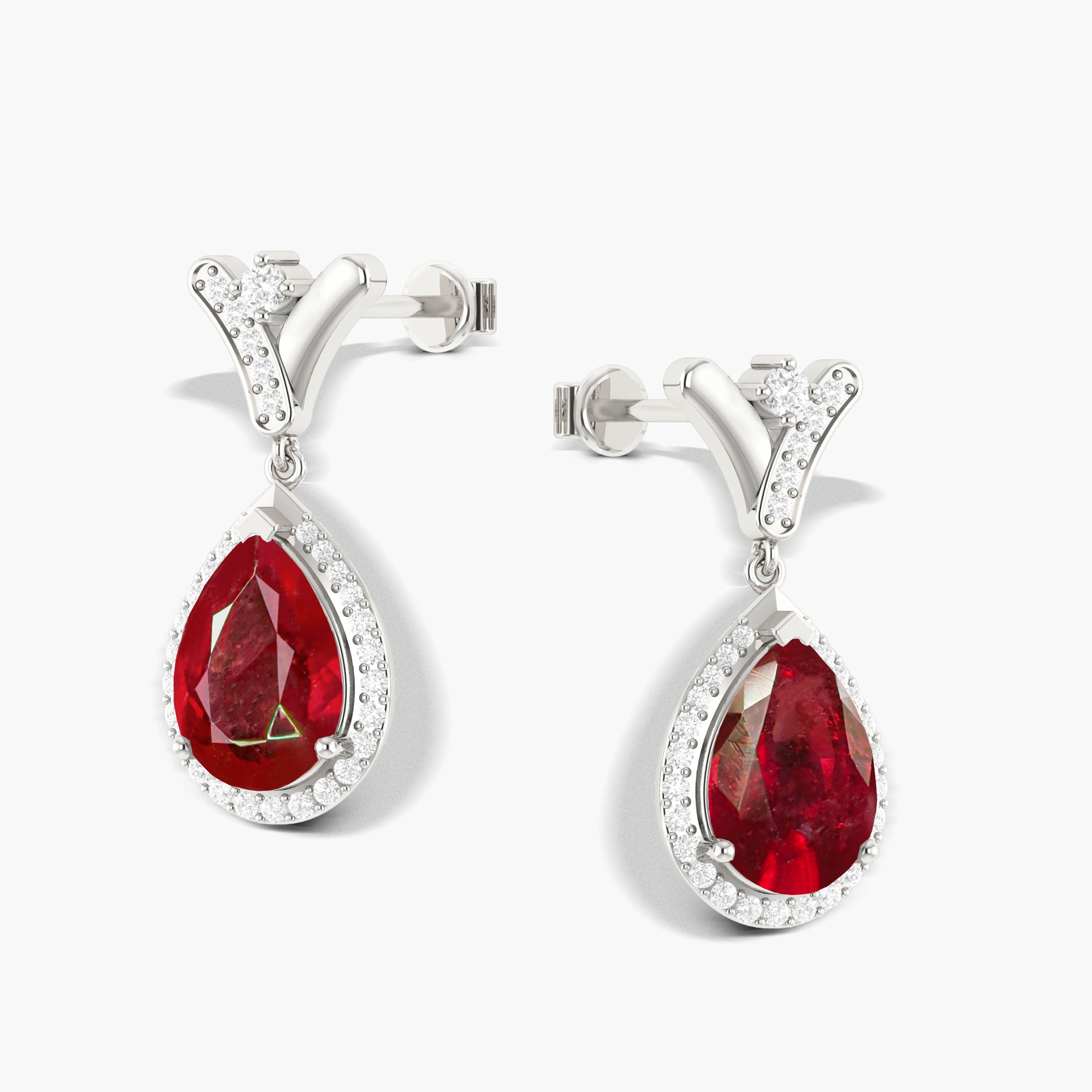 Natural Ruby Drop Earrings - V-Shaped Design with Secure Push Back Closures | Perfect for Weddings, Parties & Special Occasions