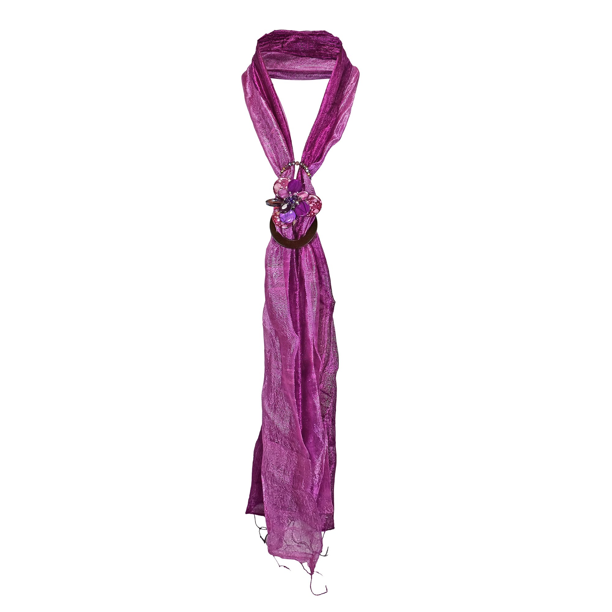 AeraVida Purple Floral Mix Stone Buckle Pendant Necklace with Bamboo Yarn Scarf - Elegant Bohemian Jewelry for Women, Perfect for Parties, Weddings & Everyday Wear
