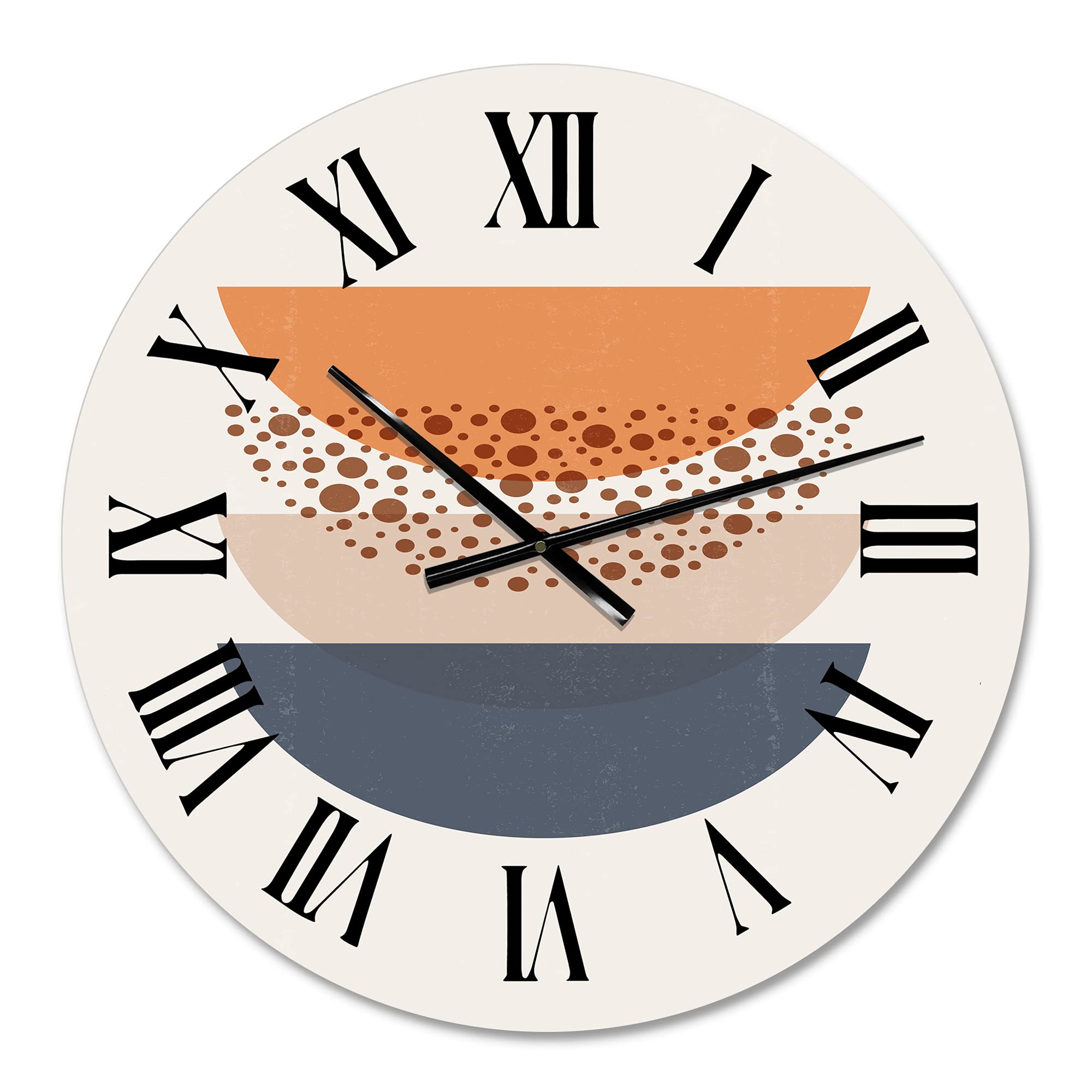 Abstract Sun & Moon Geometric Wall Clock in Blue & Orange - Modern Large Fractal Design for Bedroom, Living Room & Office Decor | Silent Non-Ticking Home & Office Wall Art