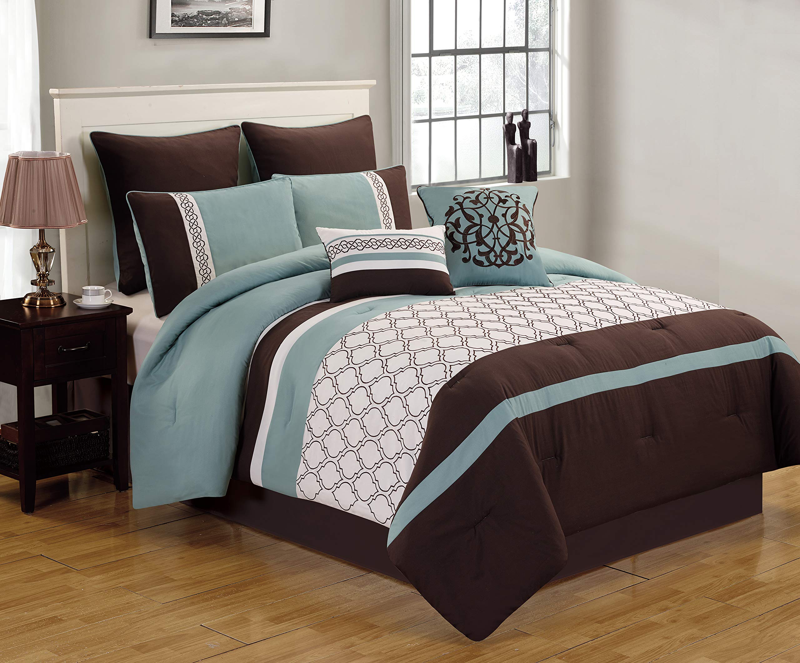 Riverbrook Home Tolbert King Size 8-Piece Comforter Set - Blue, Brown & Ivory Luxury Bedding Collection | Perfect for Master Bedrooms, Guest Rooms & Cozy Home Decor